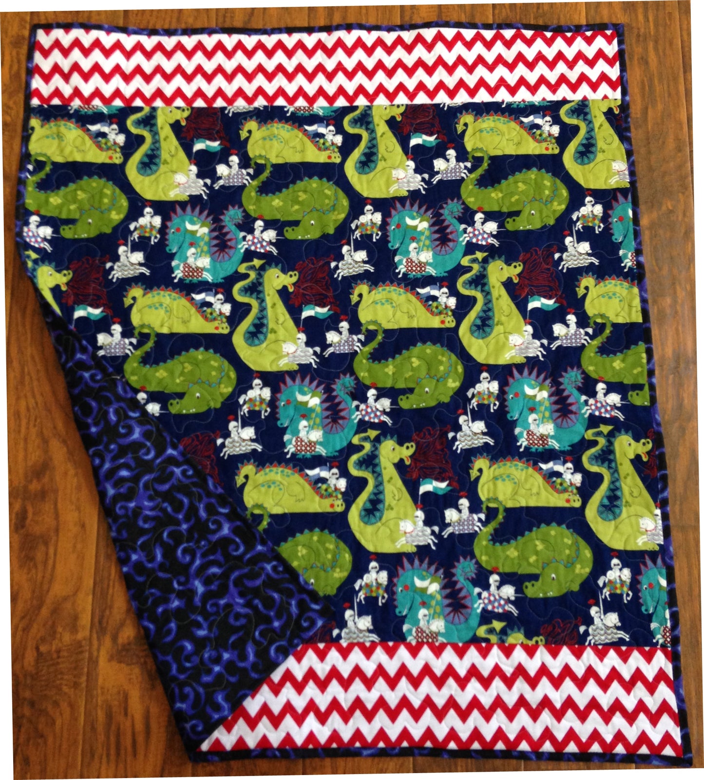 Brave Knights Fire Breathing Dragons Quilted Blanket