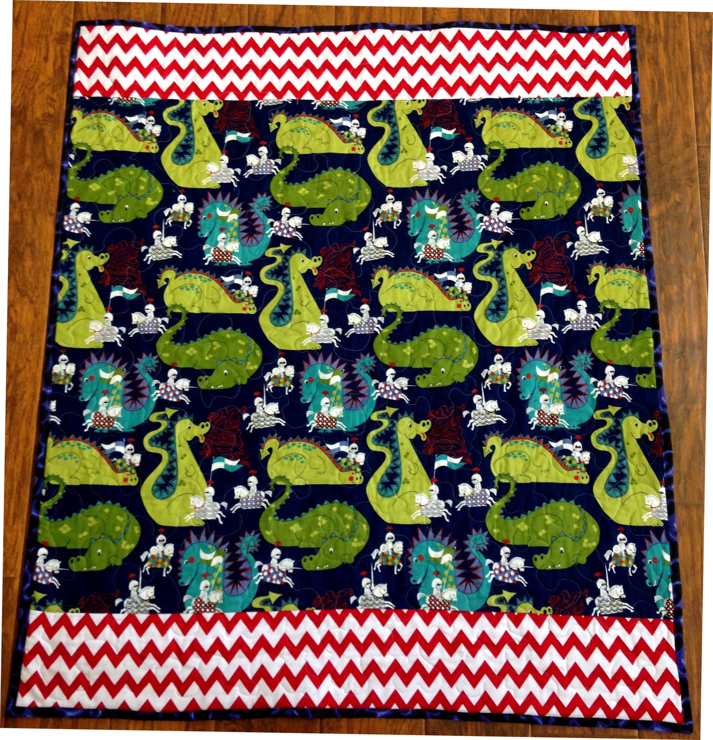 Brave Knights Fire Breathing Dragons Quilted Blanket