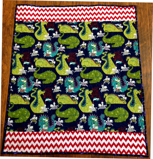 Brave Knights Fire Breathing Dragons Quilted Blanket