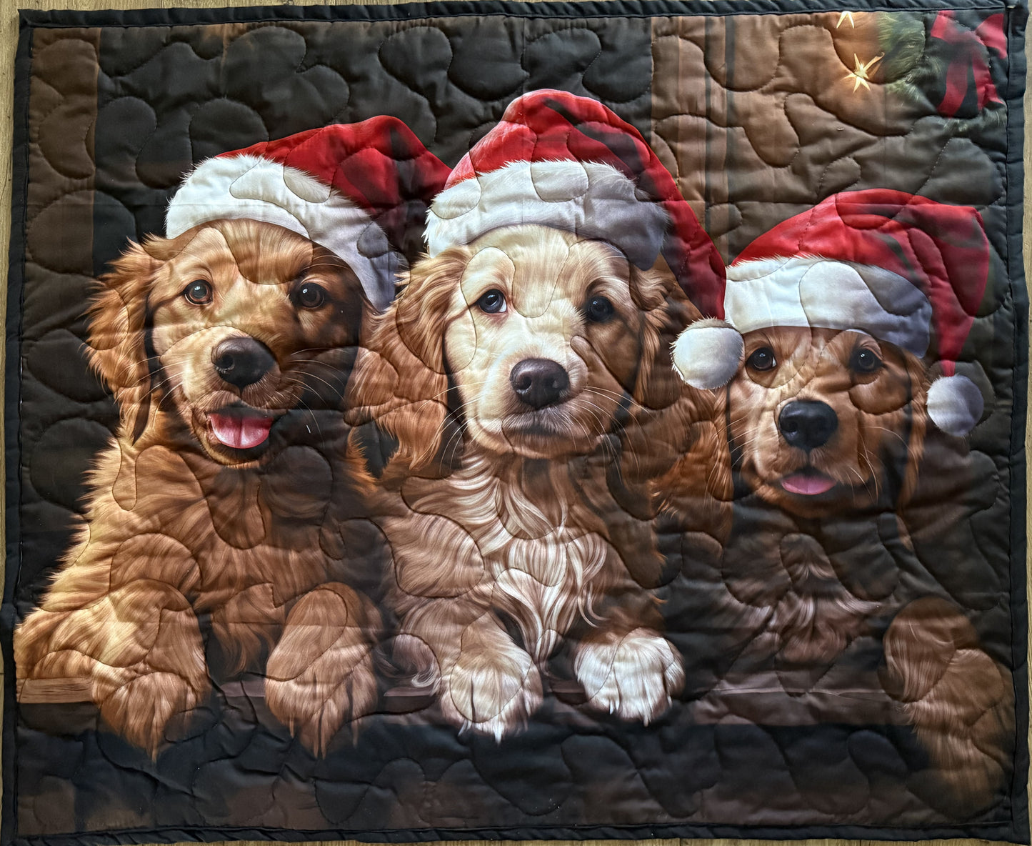 3 GOLDEN RETRIEVER SANTA DOGS CHRISTMAS HOLIDAY Quilted Blanket