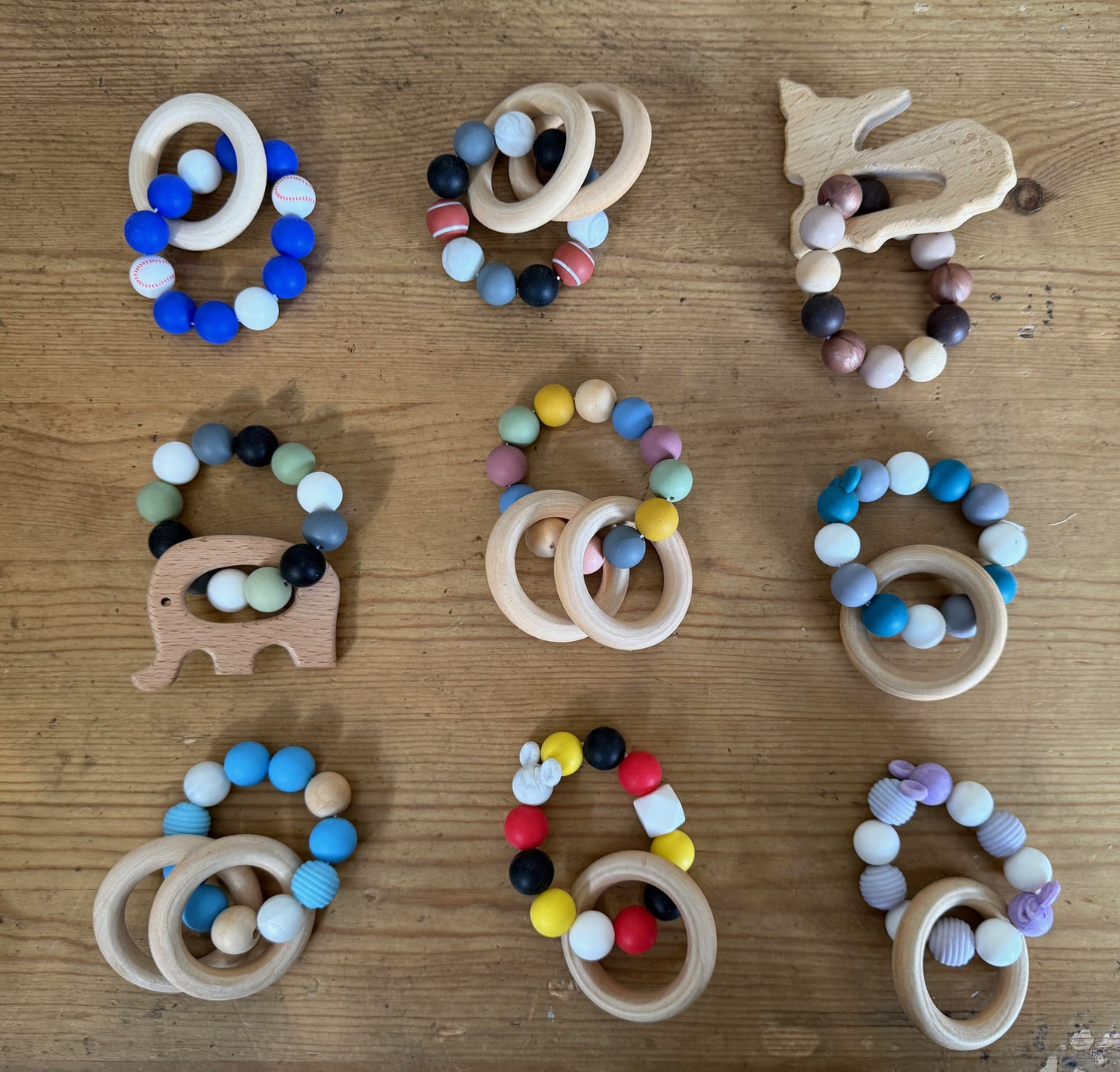 SALE Baby Natural Wood Teethers BASEBALL, DEER, ELEPHANT, MICKEY MOUSE EARS Sensory Toys