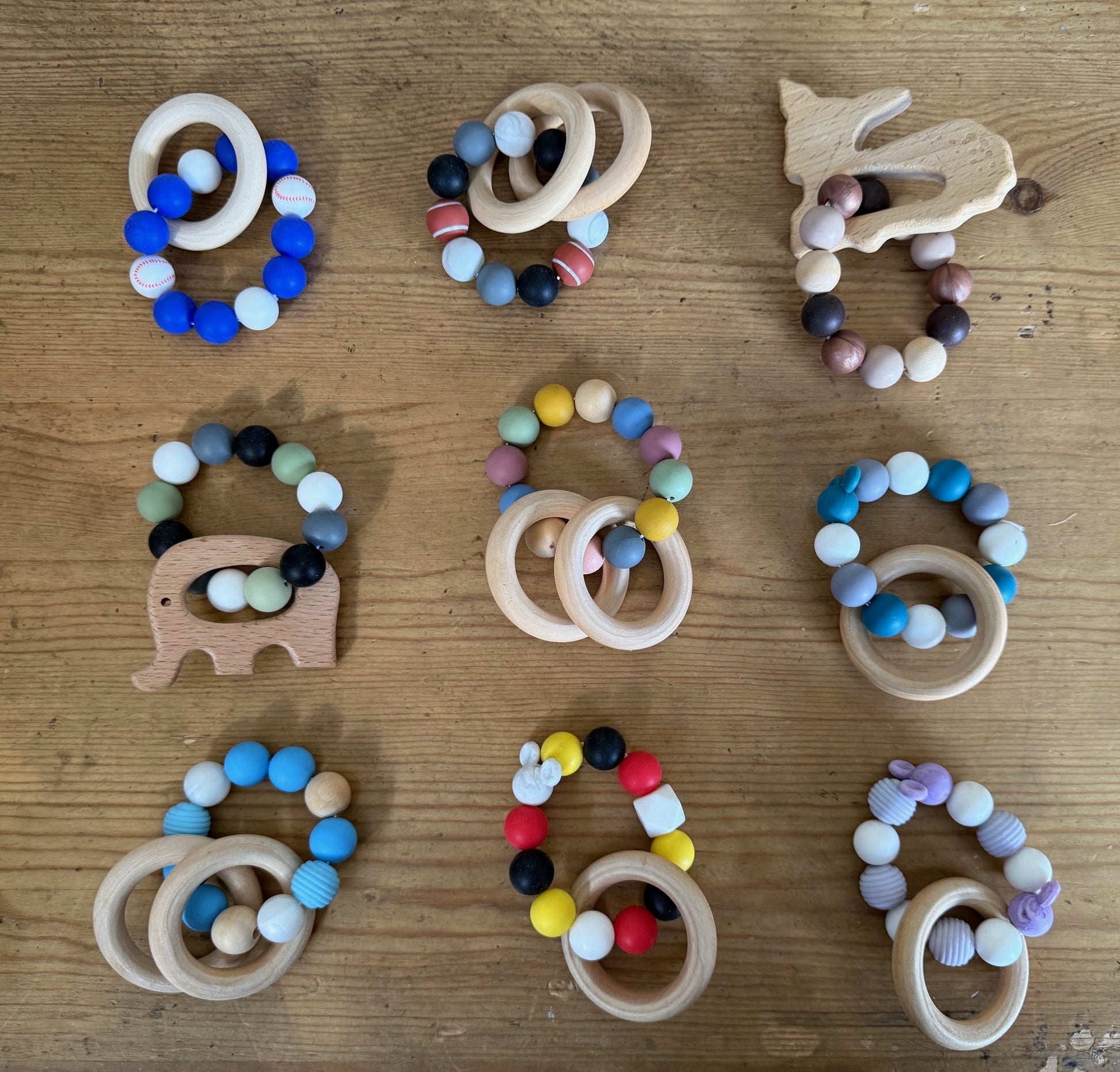 SALE Baby Natural Wood Teethers BASEBALL, DEER, ELEPHANT, MICKEY MOUSE EARS Sensory Toys