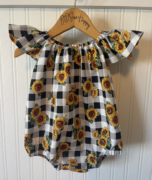Infant & Toddler Girl's Boho BUFFLAO CHECK SUNFLOWERS Style One Piece Romper Sunsuit