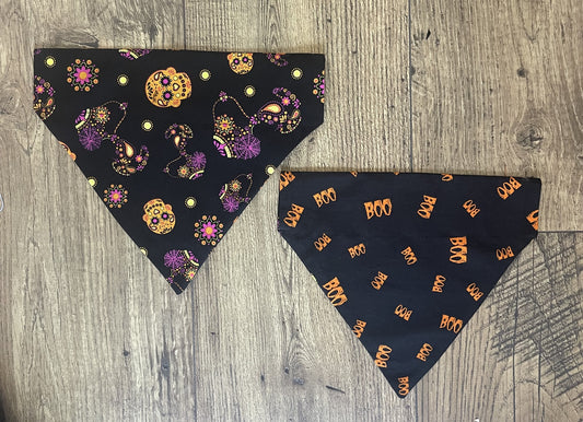 HALLOWEEN PEANUTS SNOOPY SUGAR SKULL DAY OF THE DEAD FABRIC Inspired Reversible CAT AND DOG BANDANAS Easy Slide over Collar