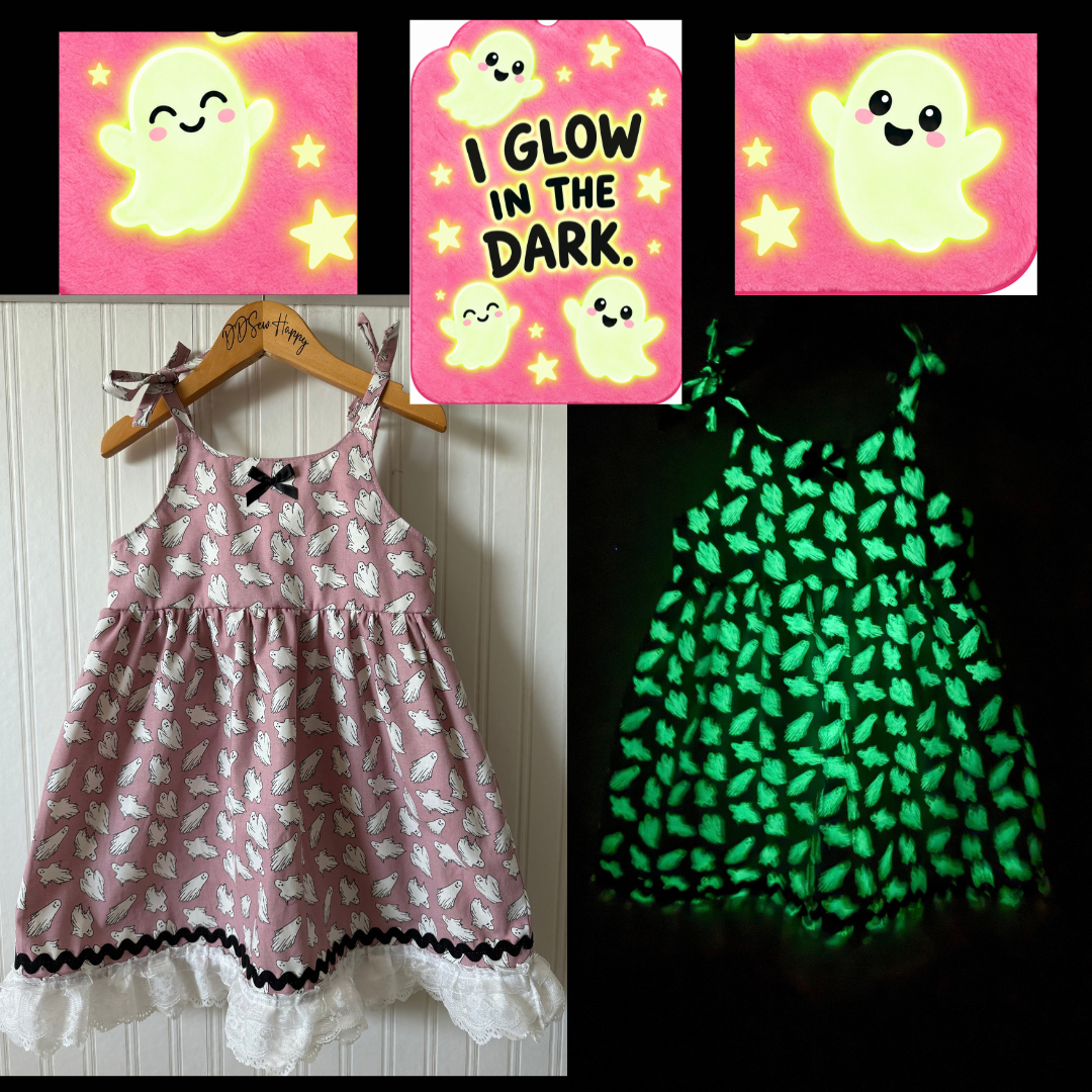 Girls Toddlers HALLOWEEN PINK *GLOW IN THE DARK* GHOSTS Boho Style Dress