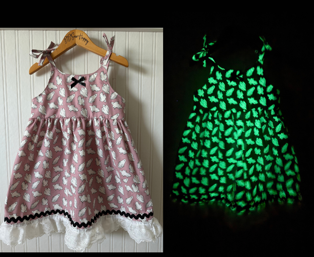 Girls Toddlers HALLOWEEN PINK *GLOW IN THE DARK* GHOSTS Boho Style Dress