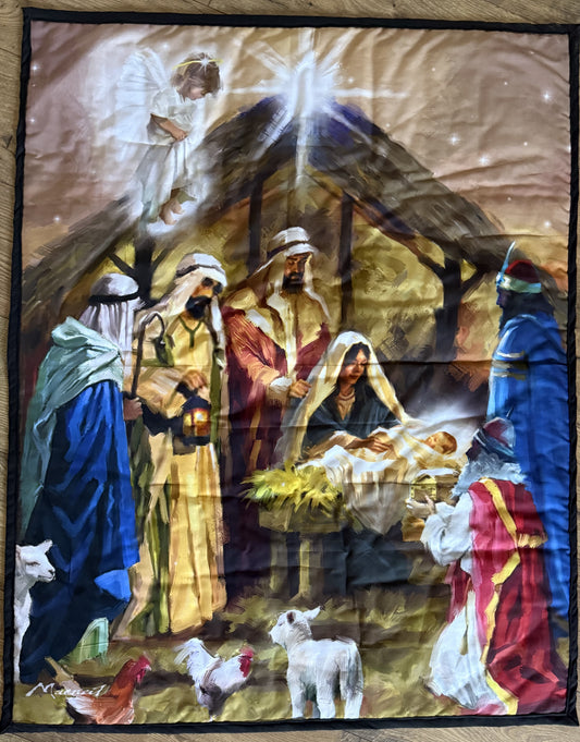 CHRISTMAS NATIVITY ANGEL BABY JESUS MANGER SCENE COMFORTER BLANKET