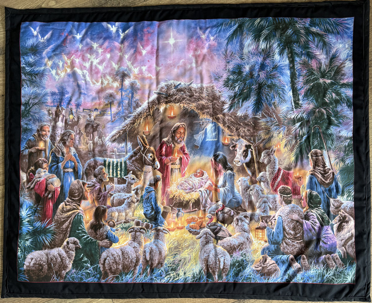 CHRISTMAS NATIVITY LIVING MANGER COMFORTER STYLE BLANKET