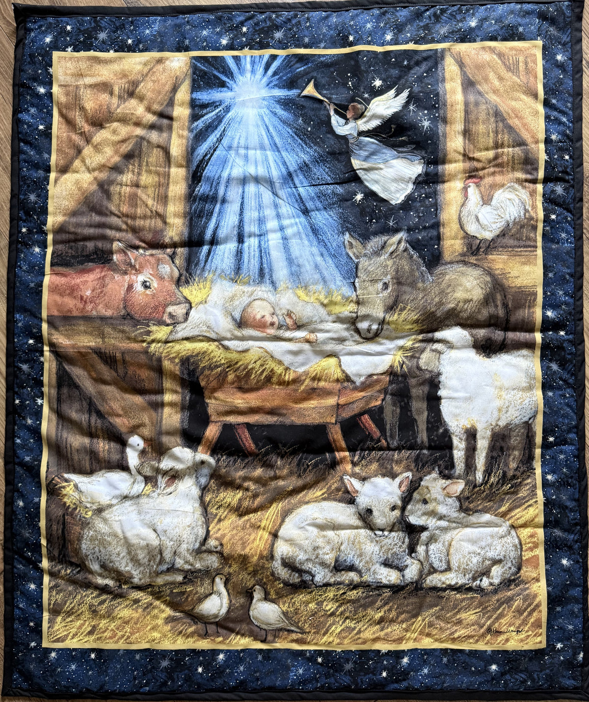 CHRISTMAS NATIVITY BABY JESUS IN A MANGER BARN SCENE COMFORTER STYLE BLANKET