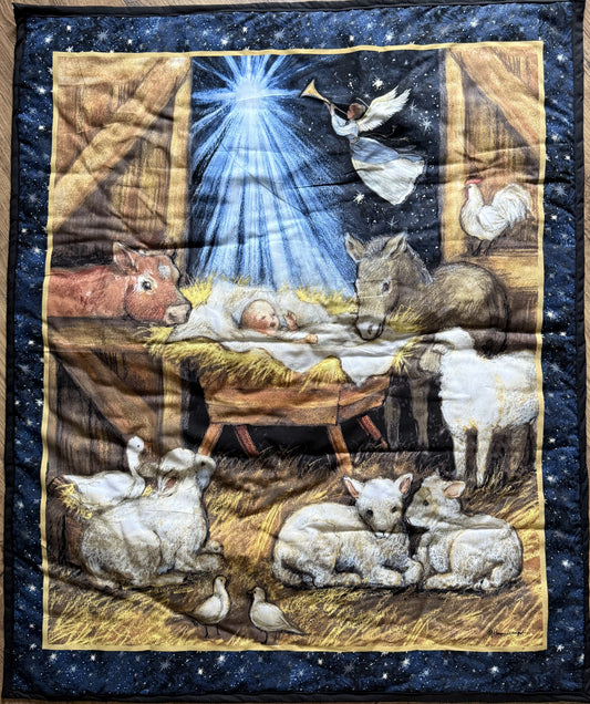 CHRISTMAS NATIVITY BABY JESUS IN A MANGER BARN SCENE COMFORTER STYLE BLANKET