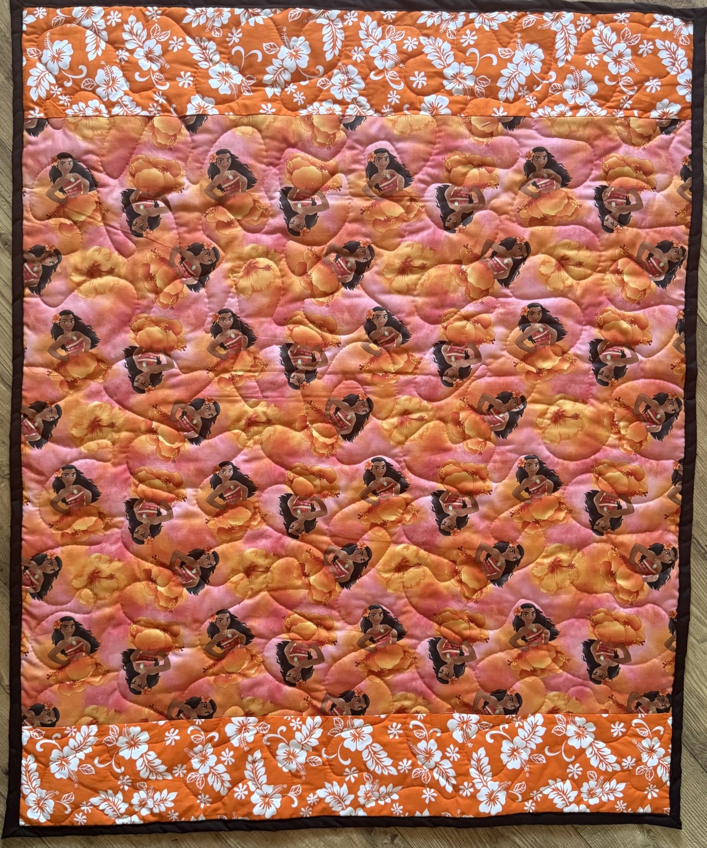 MOANA HAWAIIAN ORANGE HIBISCUS QUILTED BLANKET