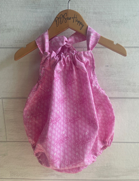 Infant & Toddler Girl's Summer LA DODGERS BASEBALL INSPIRED PINK Sunsuit Halter Top Romper