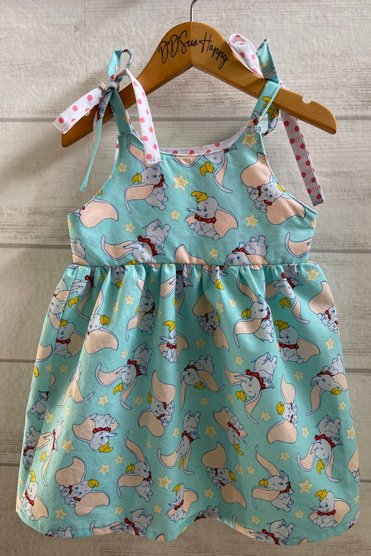 Girls and Toddlers DISNEY DUMBO Inspired Boho Style Sundress with Shoulder Ties