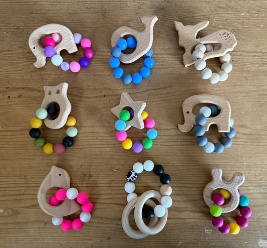 SALE Baby Natural Wood Teethers Sensory Toys Elephant, Whale, Deer, Owl, Star, Bird, Bunny Ears