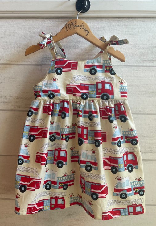 Girls and Toddlers FIRE TRUCK Boho Style Sundress with Shoulder Ties