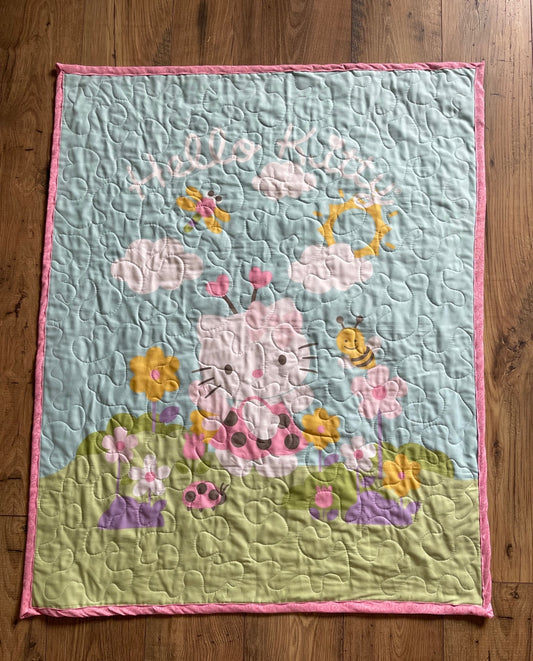 Hello Kitty inspired Garden Flowers Quilted Blanket Comforter