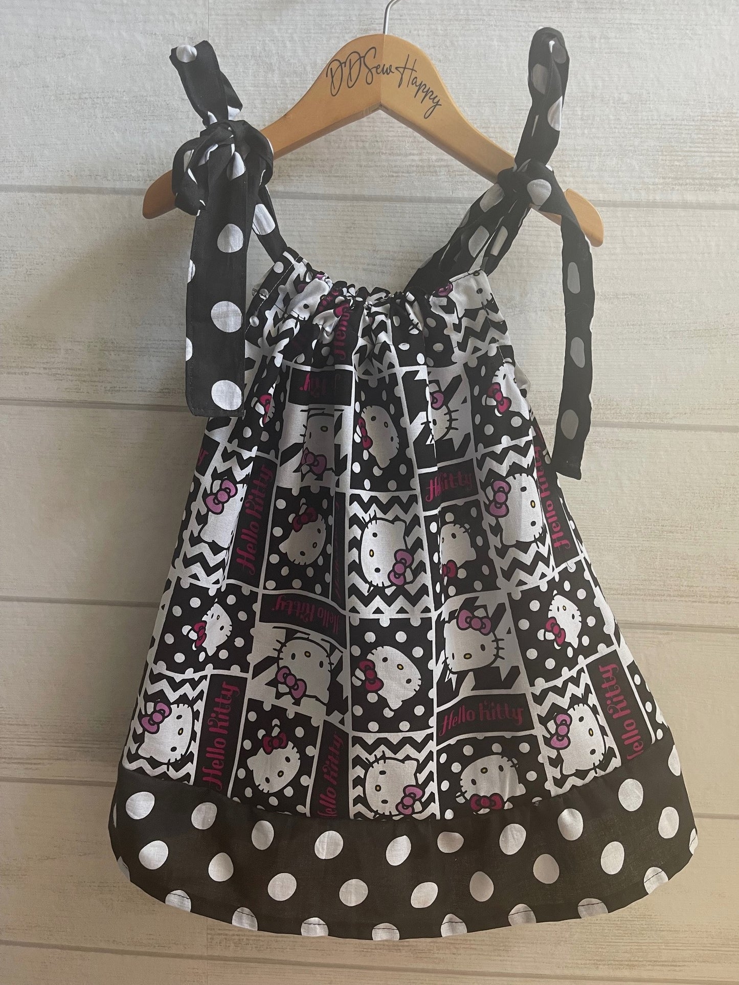 Girls Infant Toddler KITTY Inspired Sundress Pillowcase Style with bottom ruffle