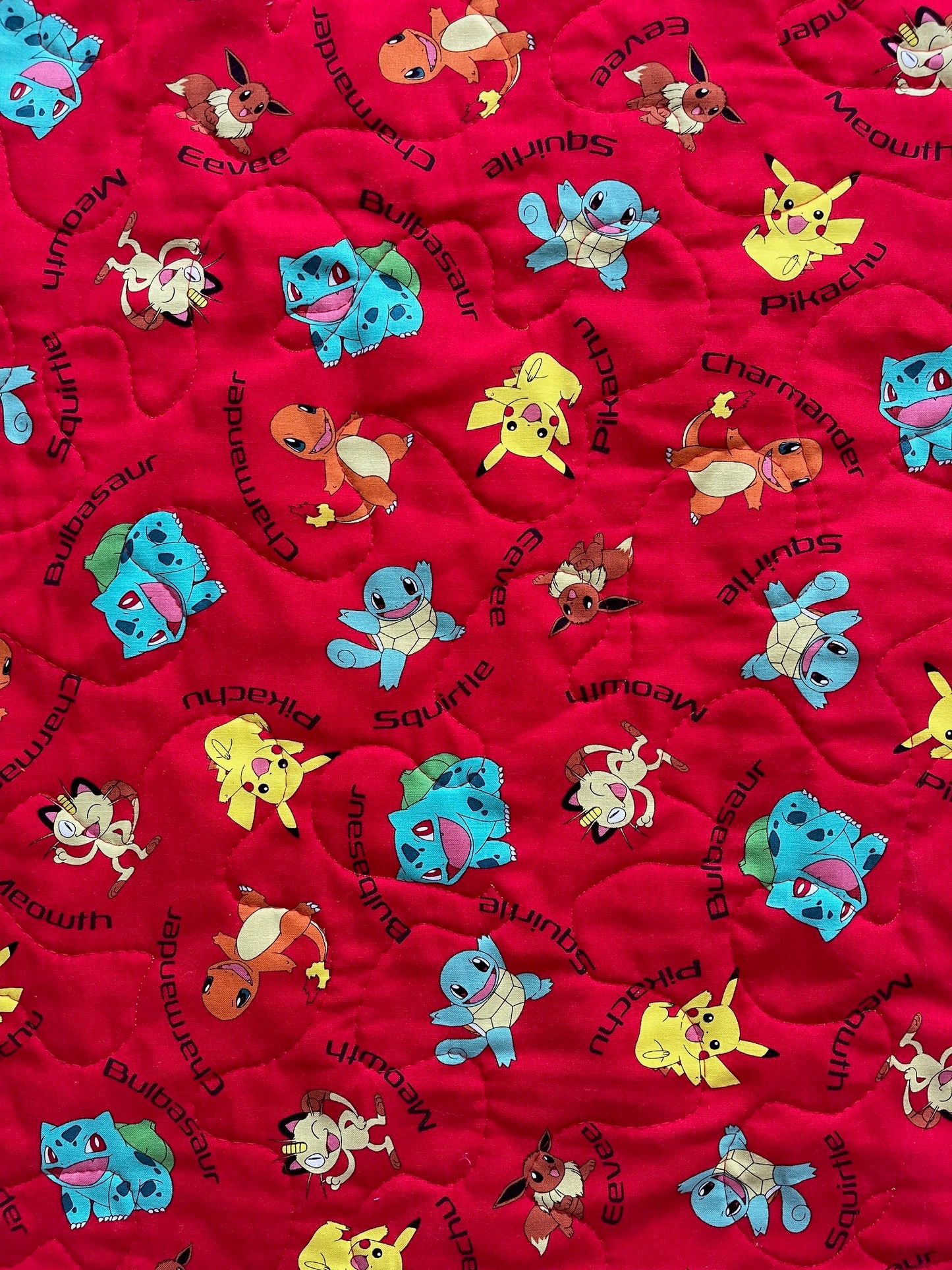 POKEMON VIDEO GAME ANIME Inspired PIKACHU, BULBASAUR, SQUIRTLE, MEOWTH, EAVEE & CHARMANDER RED INSPIRED QUILTED BLANKET