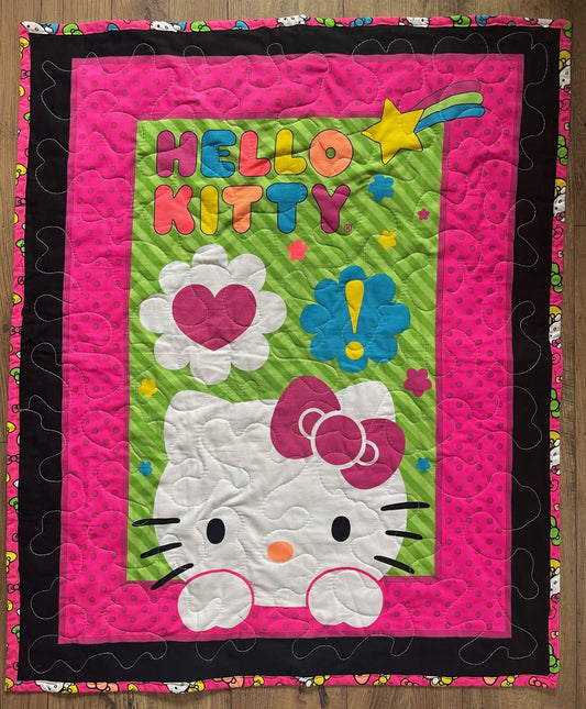 HELLO KITTY NEON EXPRESSIONS INSPIRED REVERSIBLE QUILTED BLANKET