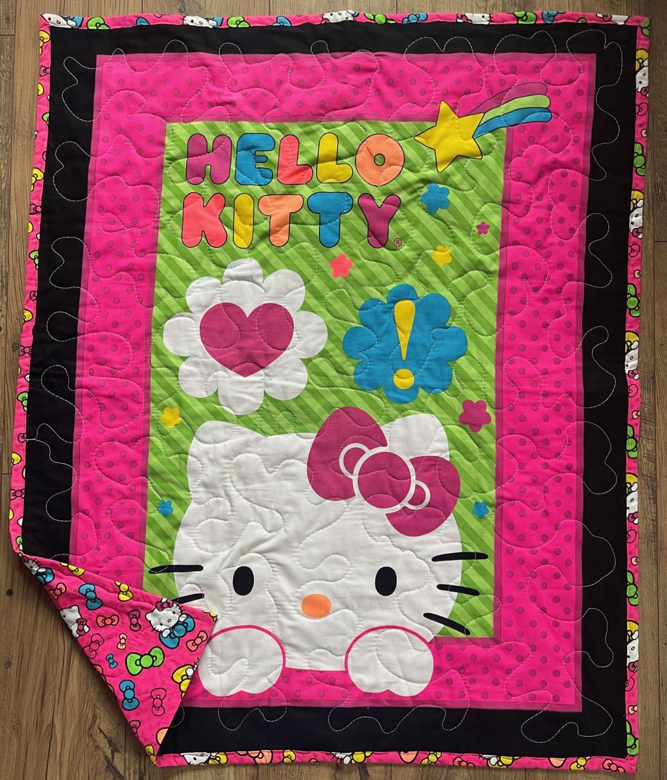 HELLO KITTY NEON EXPRESSIONS INSPIRED REVERSIBLE QUILTED BLANKET