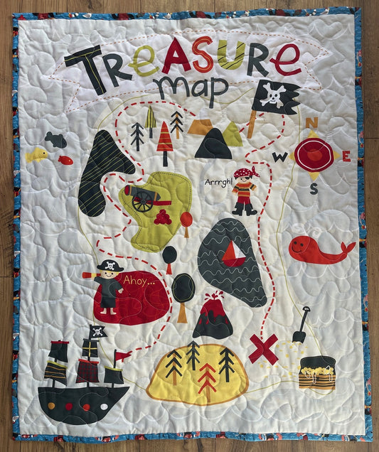 BOYS PIRATE TREASURE MAP BLUE BEARD PIRATE INSPIRED QUILTED BLANKET