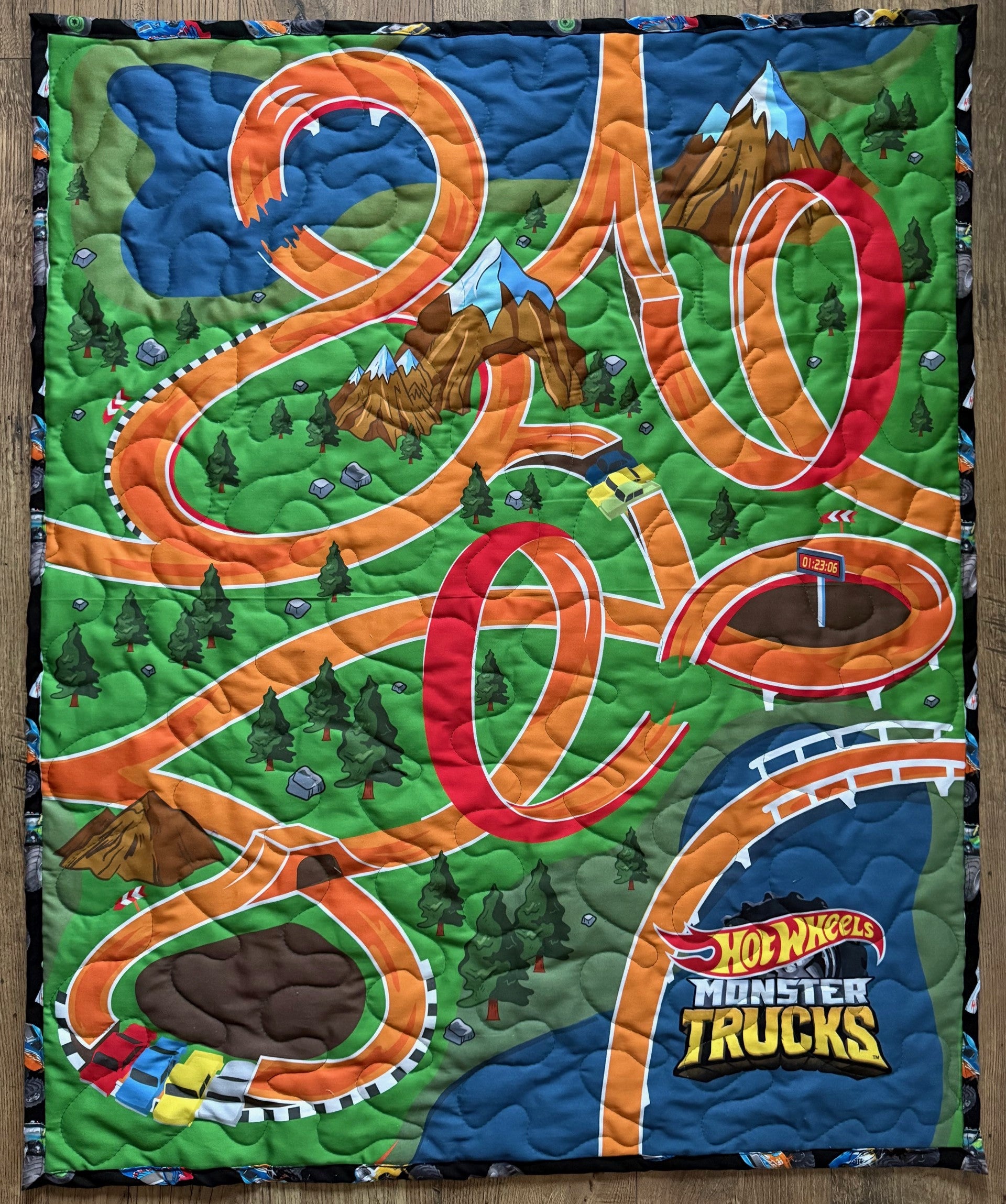 MATTEL HOT WHEELS MONSTER TRUCKS REVERSIBLE INSPIRED QUILTED BLANKET