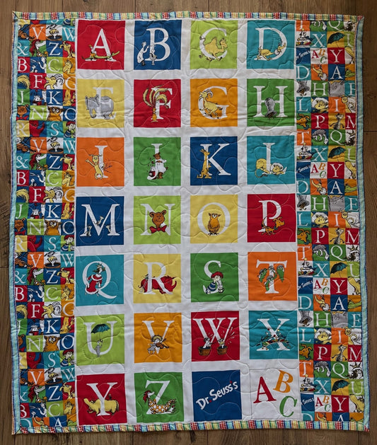 DR. SEUSS ALPHABETS ABCS Inspired Primary colors Quilted Blanket