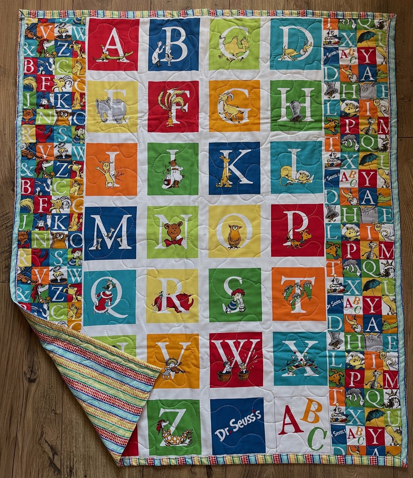 DR. SEUSS ALPHABETS ABCS Inspired Primary colors Quilted Blanket