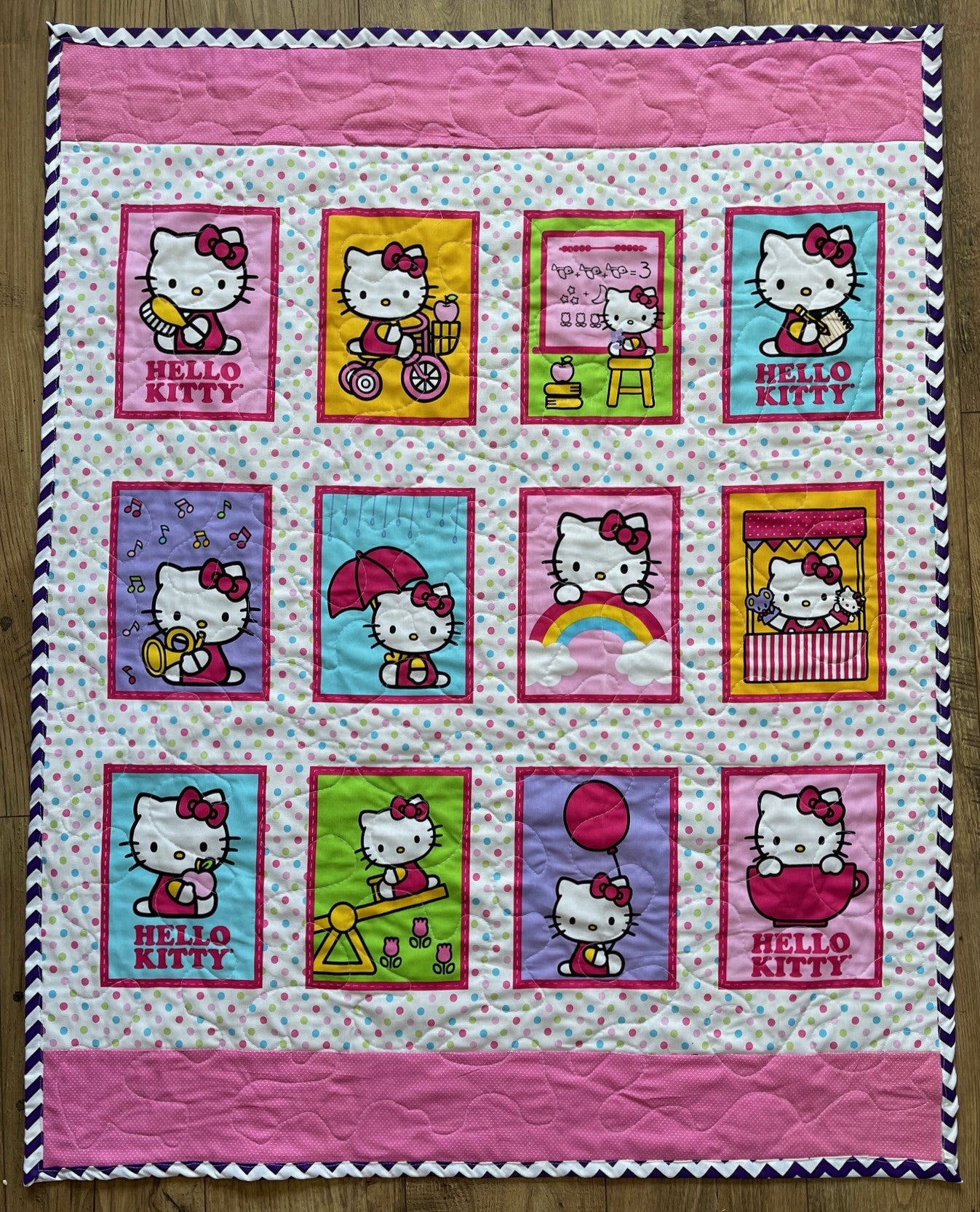 KITTY STORY BLOCKS INSPIRED QUILTED BLANKET 1 AVAILABLE