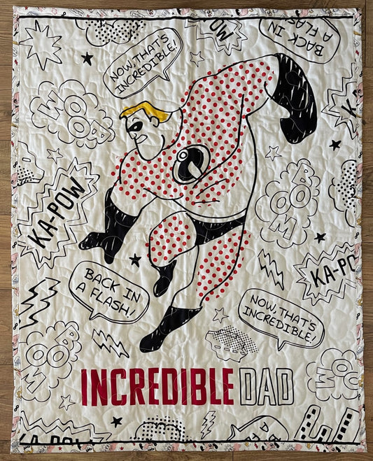 THE INCREDIBLES *INCREDIBLE DAD* SUPERHEROES QUILTED BLANKET