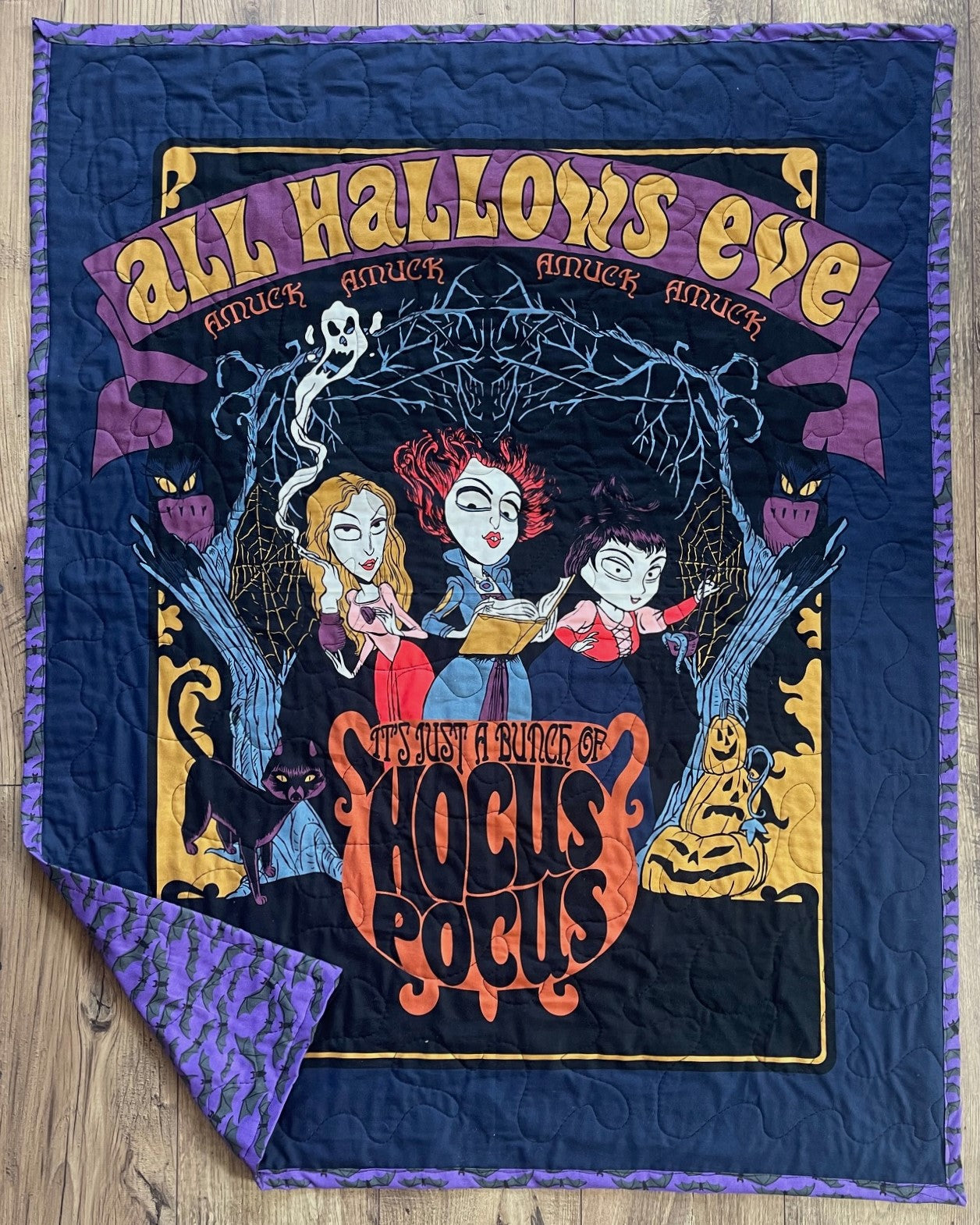 IT'S JUST A BUNCH OF HOCUS POCUS *ALL HALLOWS EVE* SANDERSON SISTERS INSPIRED QUILT BLANKET