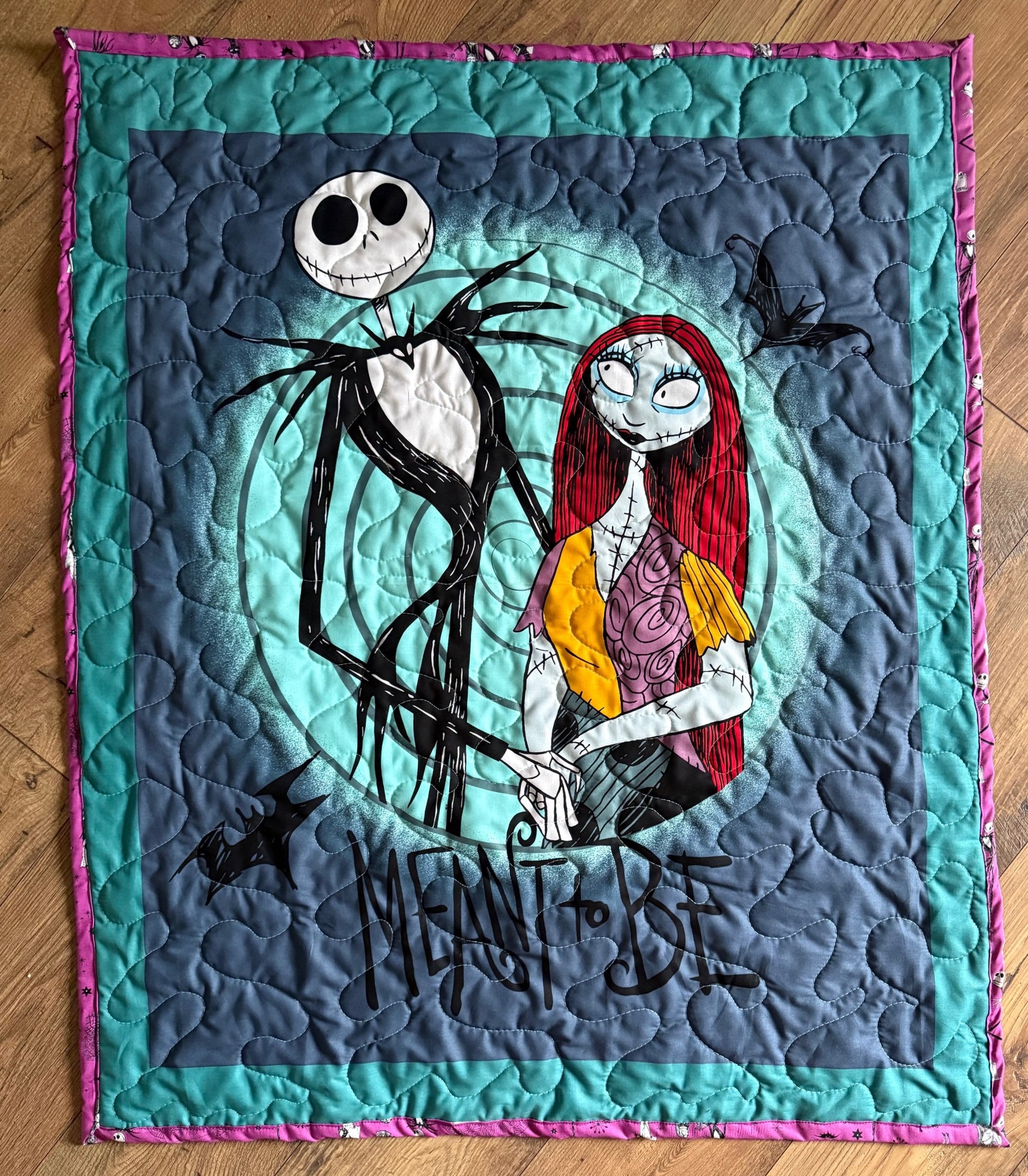NIGHTMARE BEFORE CHRISTMAS JACK & SALLY *MEANT TO BE* INSPIRED QUILTED BLANKET