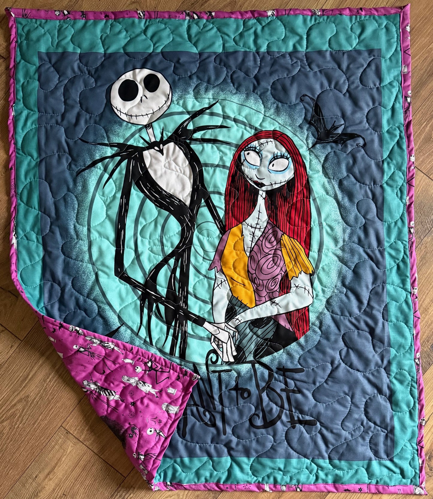NIGHTMARE BEFORE CHRISTMAS JACK & SALLY *MEANT TO BE* INSPIRED QUILTED BLANKET