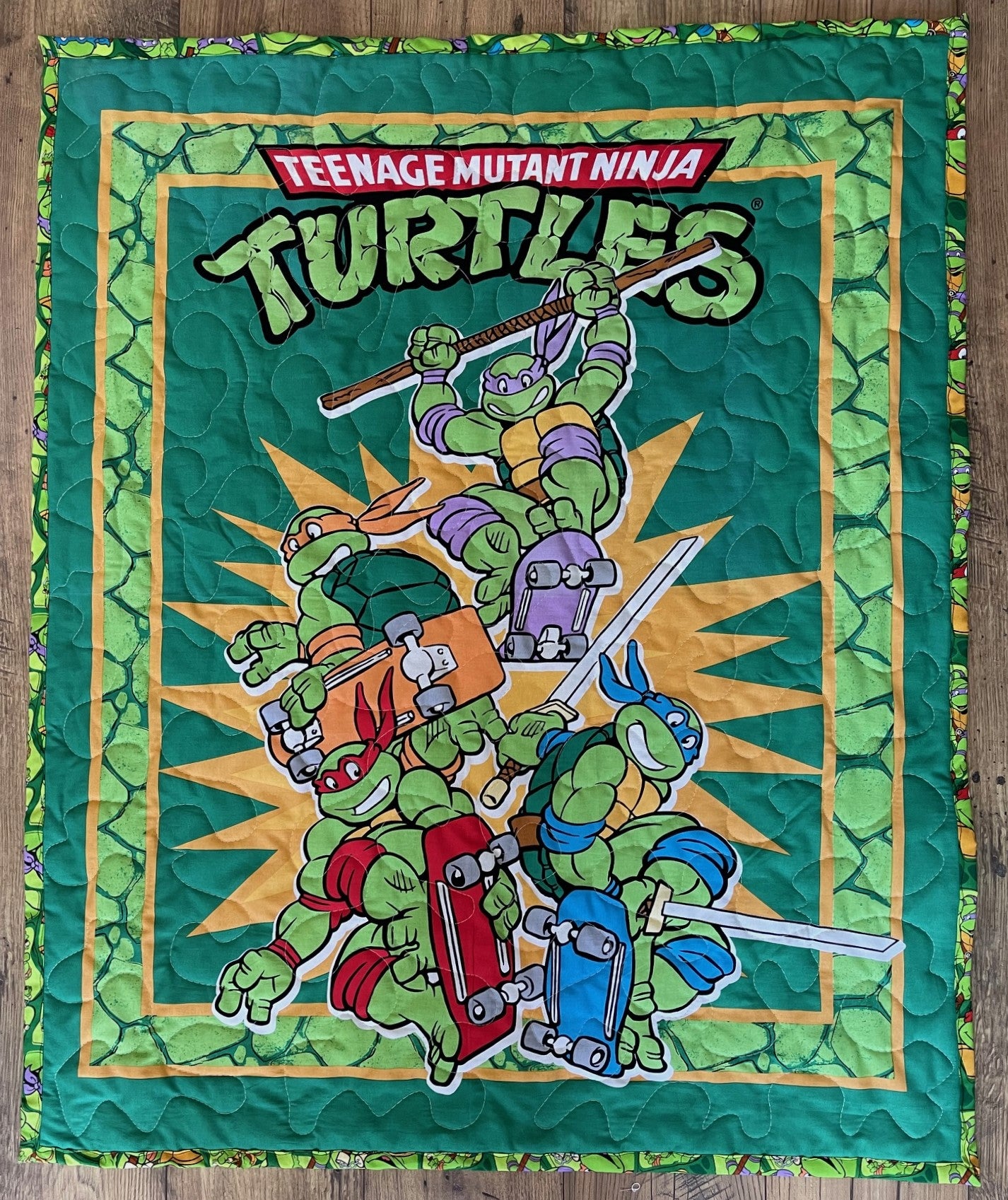 TEENAGE MUTANT NINJA TURTLES COWABUNGA SKATERBOARDERS TMNT INSPIRED QUILTED BLANKET