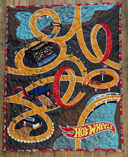 HOT WHEELS CARS RACE TRACK INSPIRED QUILTED BLANKET 