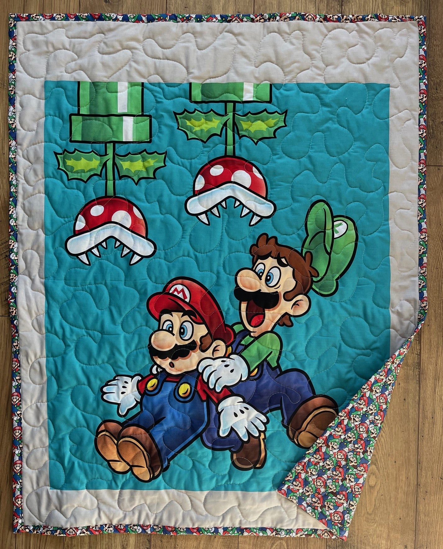 NINTENDO SUPER MARIO BROTHERS VIDEO GAME MARIO AND LUIGI INSPIRED QUILTED BLANKET