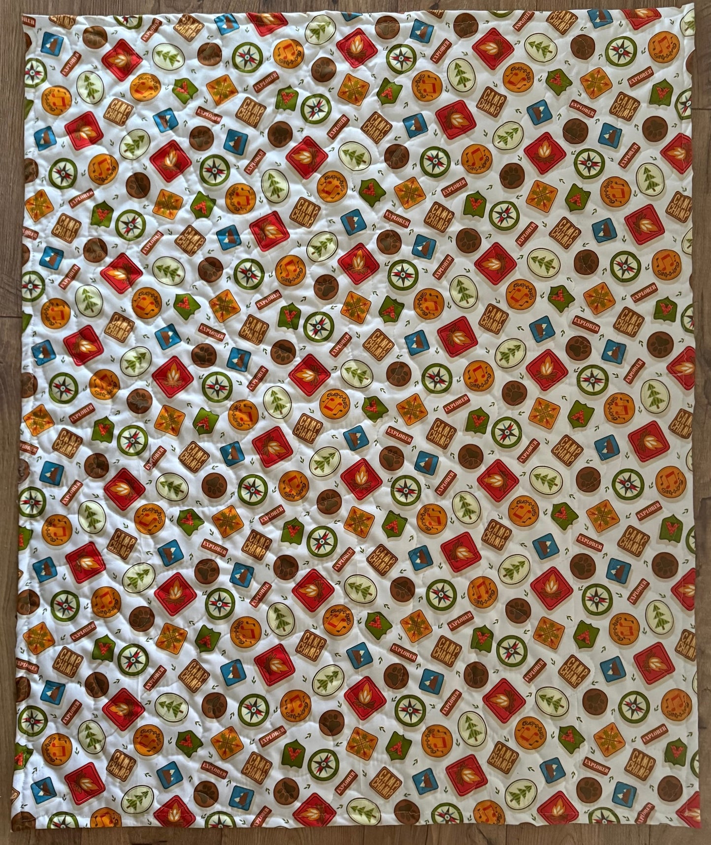 S'MORE FUN OUTDOORS CAMPING INSPIRED REVERSIBLE QUILTED BLANKET