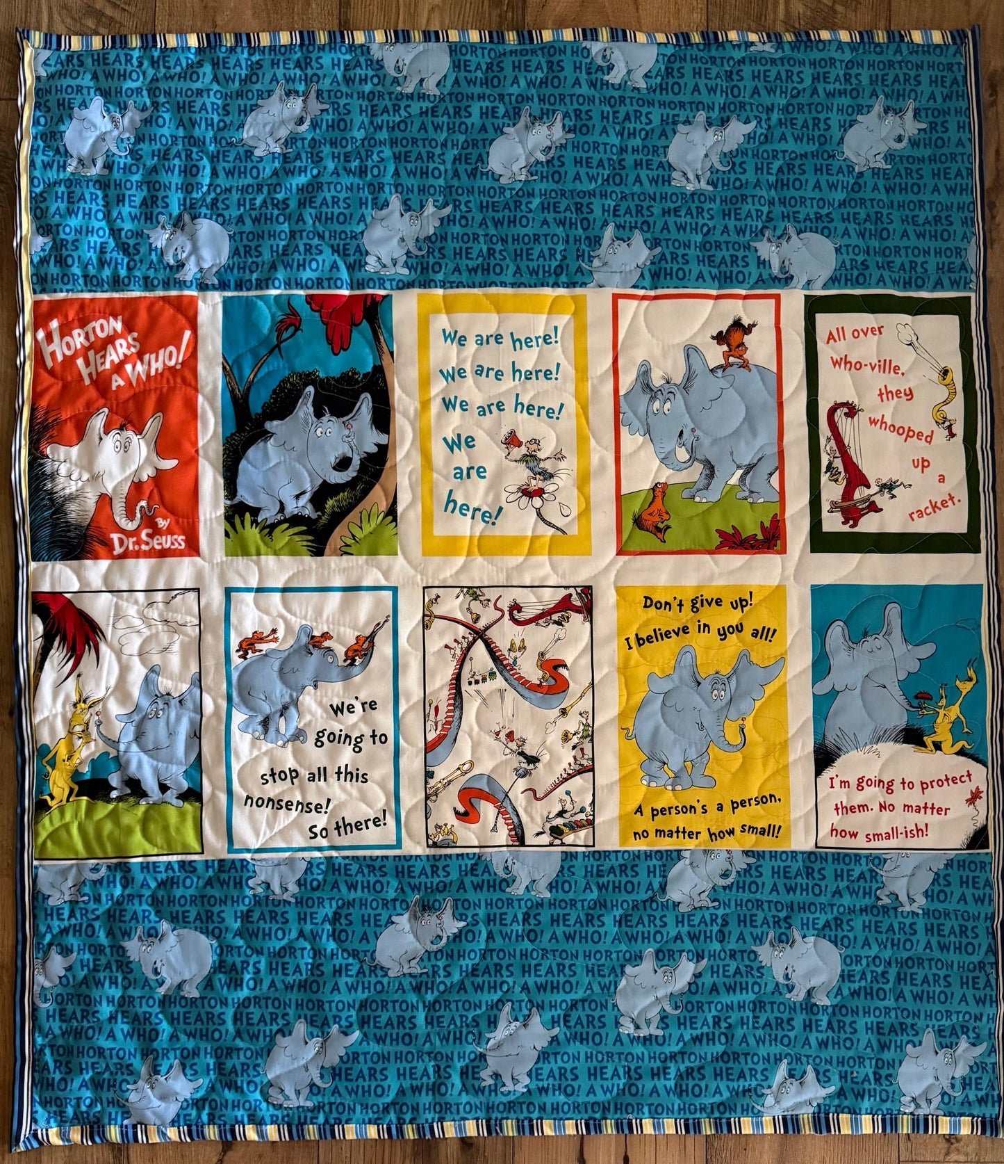 DR SEUSS CLASSIC BOOK HORTON HEARS A WHO! INSPIRED QUILTED BLANKET 39"X44"