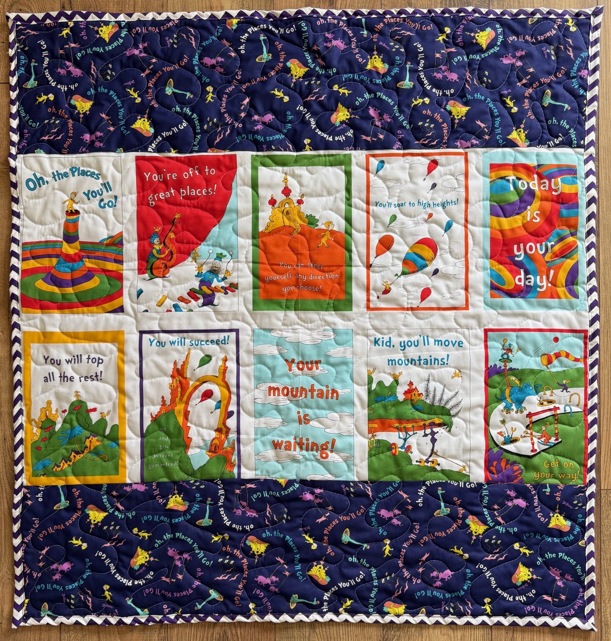 Dr. Seuss OH THE PLACES YOU WILL GO Inspired Quilted Blanket 42"X43"