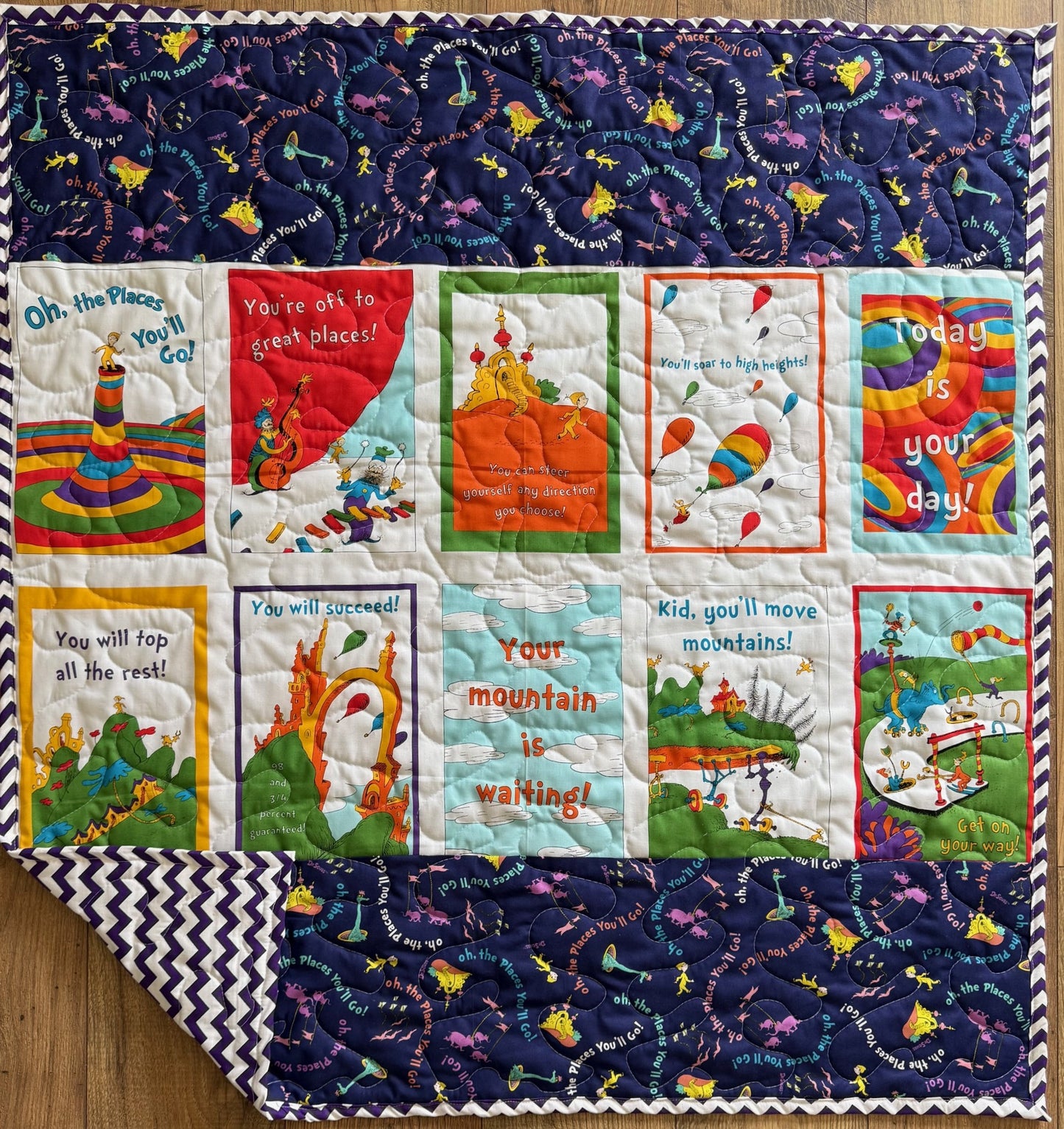 Dr. Seuss OH THE PLACES YOU WILL GO Inspired Quilted Blanket 42"X43"