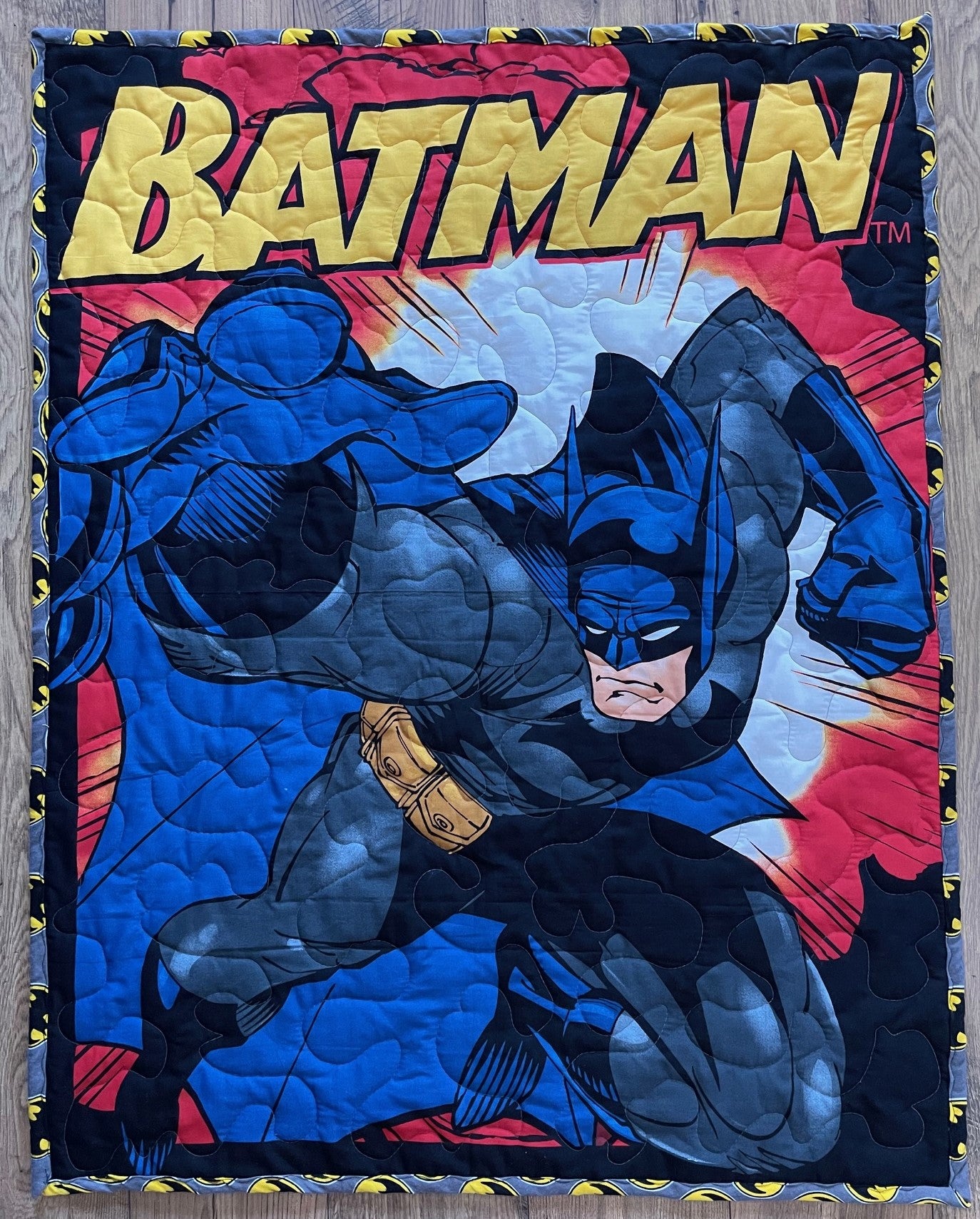 SUPERHERO BATMAN CAPED CRUSADER DC COMICS with Soft Flannel backing Inspired Quilted Blanket