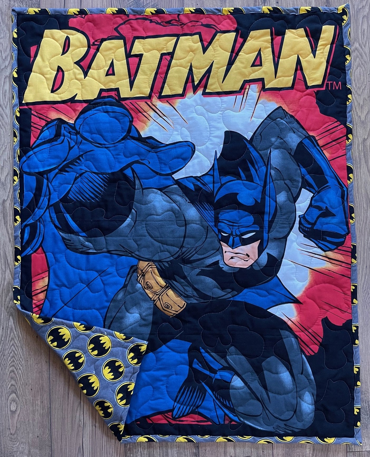 SUPERHERO BATMAN CAPED CRUSADER DC COMICS with Soft Flannel backing Inspired Quilted Blanket