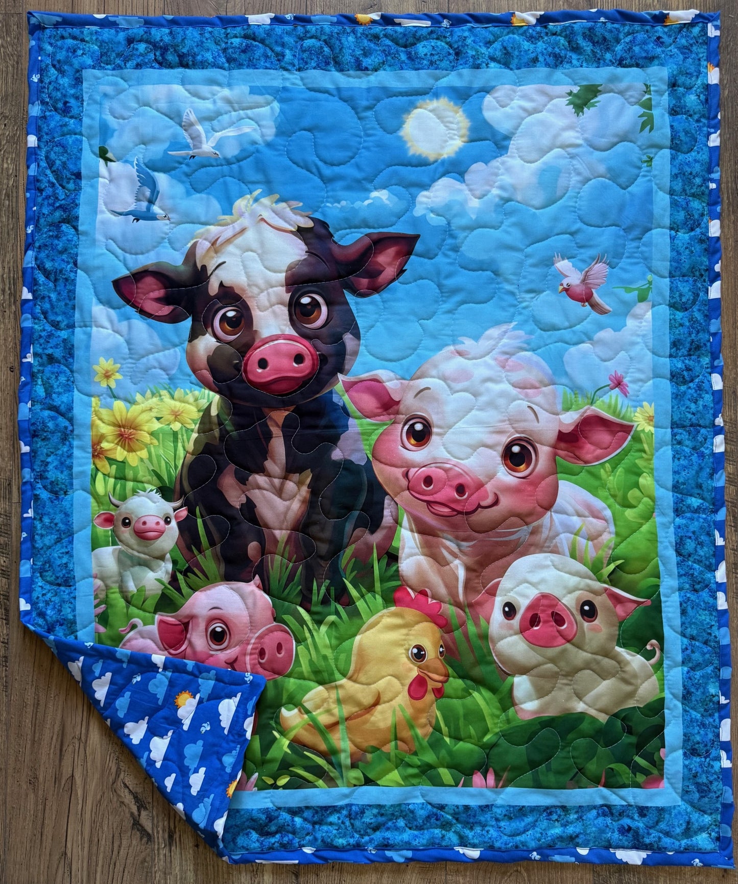 HAPPY FARM ANIMALS COWS, PIGS, CHICKEN Quilted Blanket
