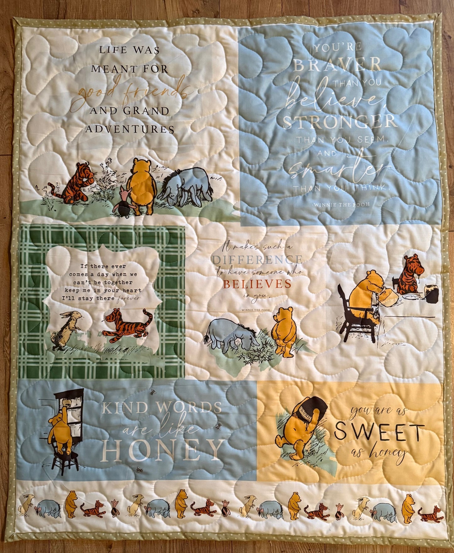 VINTAGE WINNIE THE POOH CLASSIC BOOK QUOTES BLOCKS Inspired Quilted Blanket