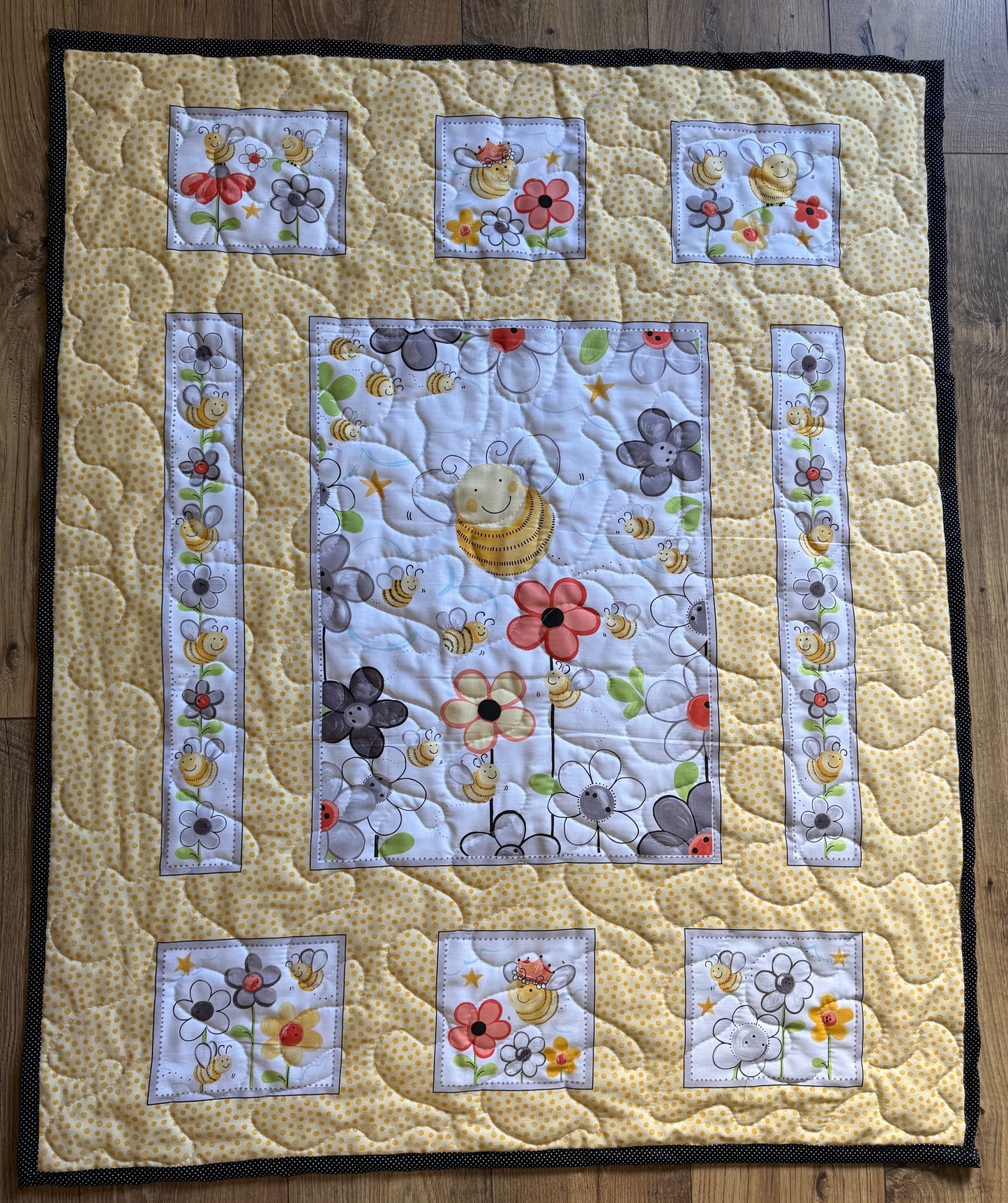 HAPPY BEES IN THE GARDEN Inspired Quilted Blanket