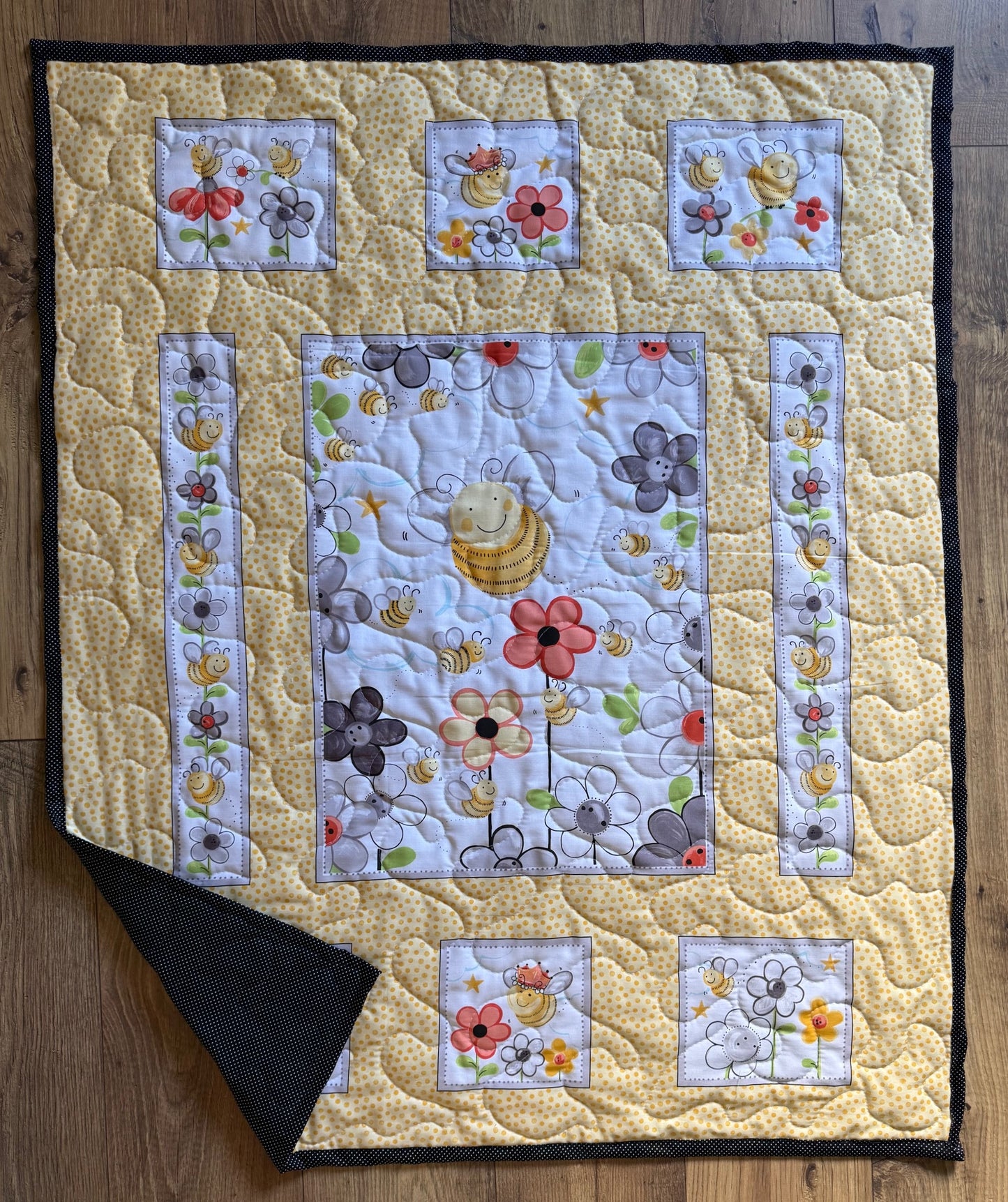 HAPPY BEES IN THE GARDEN Inspired Quilted Blanket