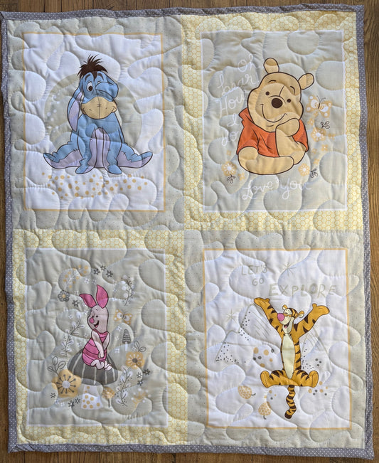 POOH, EEYORE, PIGLET, TIGGER Inspired Quilted Blanket