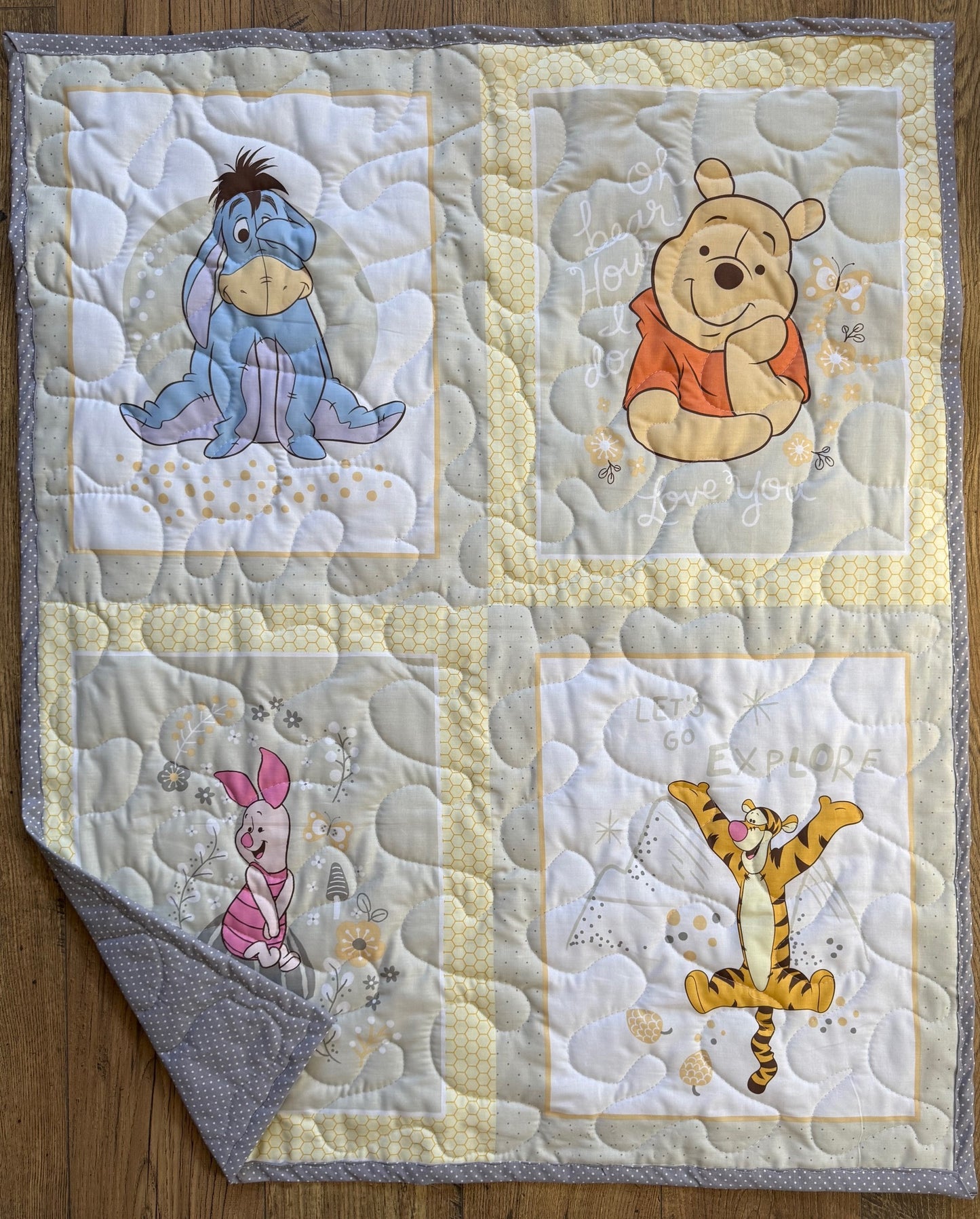 POOH, EEYORE, PIGLET, TIGGER Inspired Quilted Blanket