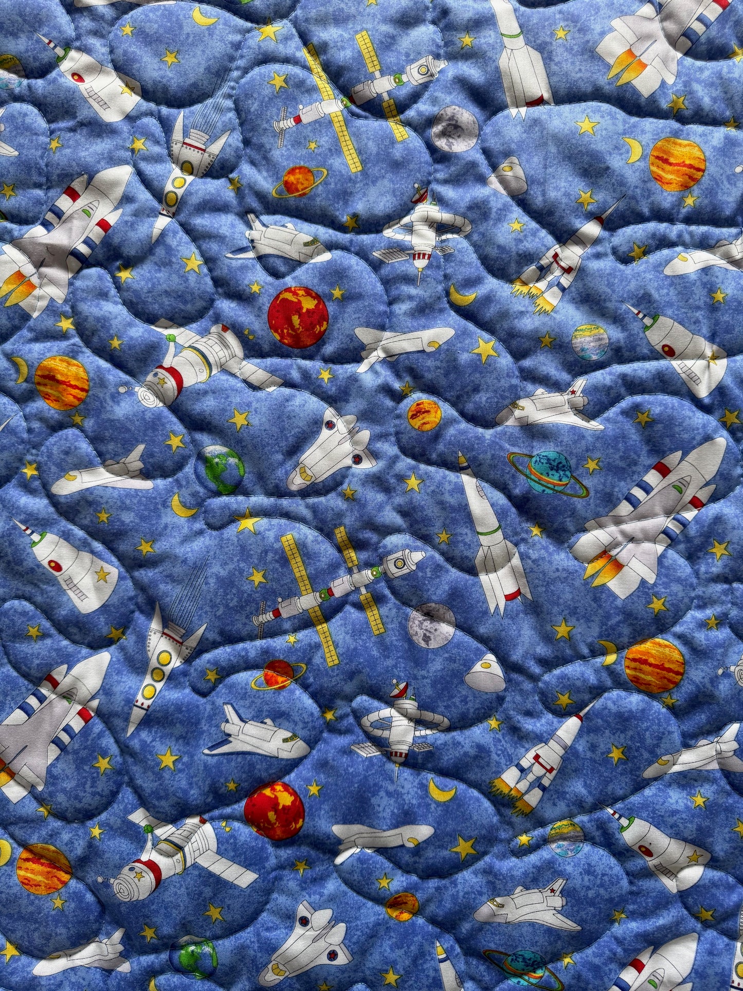 SPACE ROCKET BLAST OFF PLANETS Reversible Quilted Blanket