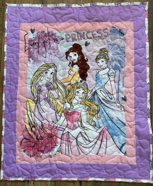 EVERY GIRL IS A PRINCESS AURORA, BELLE, CINDERELLA, RAPUNZEL Quilted Blanket